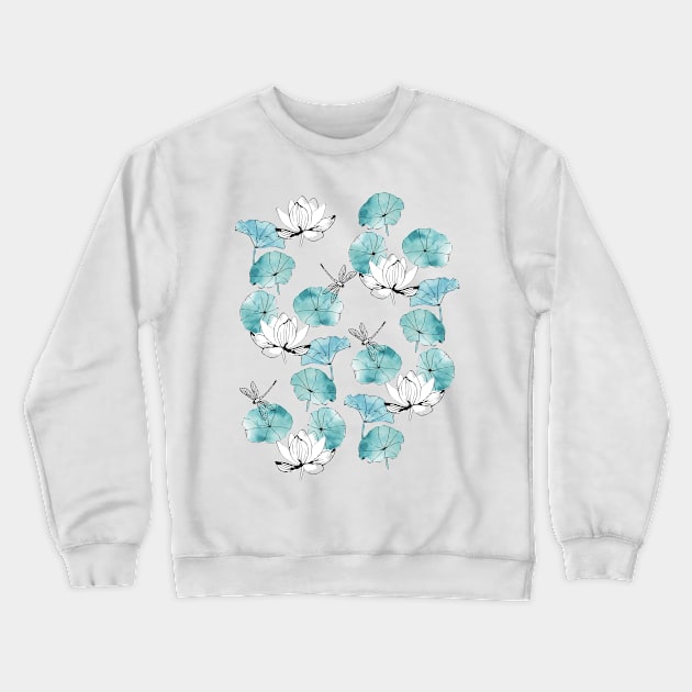 Waterlily dragonfly white Crewneck Sweatshirt by adenaJ